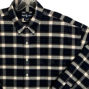 Ralph Lauren Vintage Big Shirt Men's XXL Navy Blue/White Brushed Oxford Casual